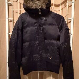 Vintage Y2K American Eagle Black Bomber Jacket